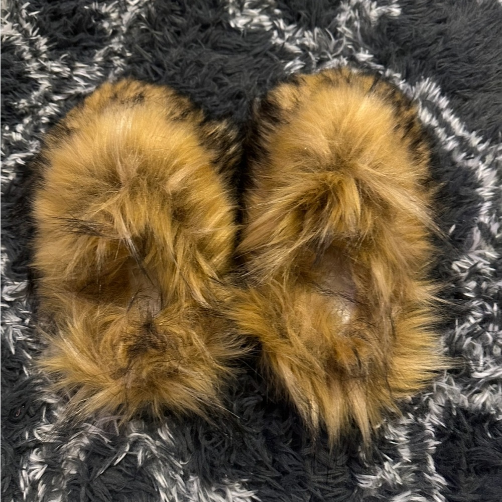 Brown & Black Faux Fur Slippers - Picture 2 of 3